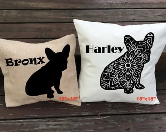 Personalized French Bulldog Pillow - Silhouette Pillow - Dog Pillow Cover - Burlap Pillow - Home Decor - Decorative Pillow - Dog Decor