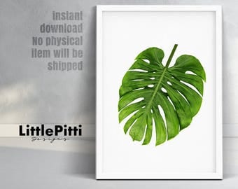 Monstera leaf, tropical decor, tropical leaf print, green wall decor, large poster, monstera print, digital download, tropical wall art