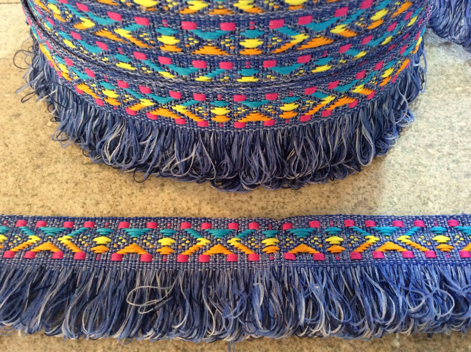 1 yard denim fringe trim loop jacquard boho tribal 1 1/2