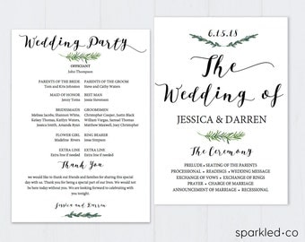Botanical Wedding Program Template, Wedding Program Template Download, Wedding Programs, Wedding Program Printable, Rustic Wedding Program