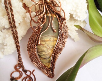 Jasper jewelry wire wrapped pendant Jasper necklace copper necklace wire wrapped jewelry copper jewelry handmade necklace wire jewelry