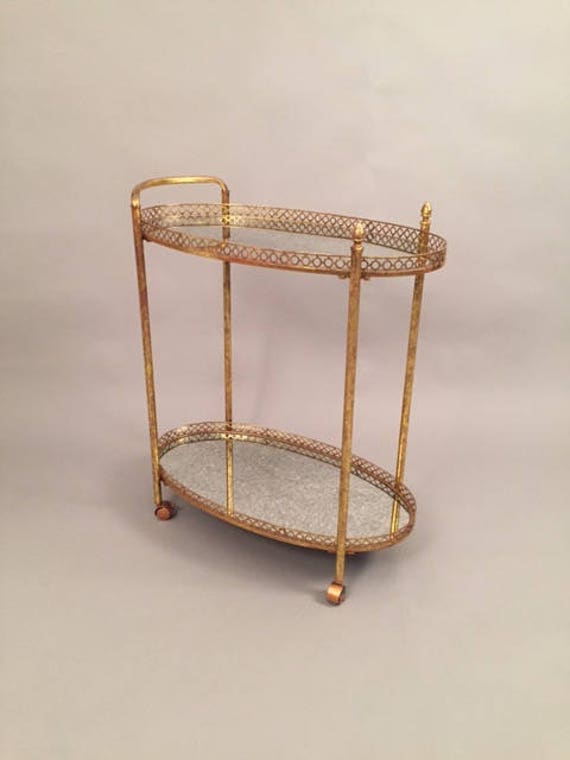 Retro Metal Glass Tea Cart with antique special polished