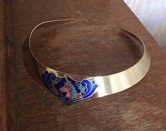 On Trend! Vintage 1970's UNICORN Choker - Gold Coloured Metal and Enamel Detail