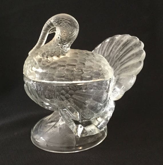 Vintage L.e. Smith Glass Turkey Covered Candy Dish