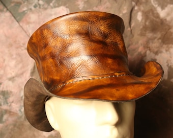 Top Hat -- Steampunk Hat-- Diesel Punk Burning Man -- Leather Hat -- Tophat -- Made in the USA