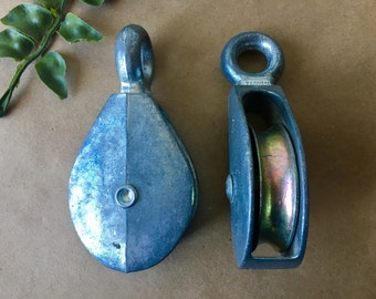 Set of 2 Metal Pulleys - from Taiwan - Heavy Tools - Industrial Decor - Home Renovation - Garage Parts