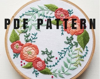 Digital Hand Embroidery Pattern: Delicate Roses - Needlepoint Design - Digital Download PDF - Modern Contemporary Embroidery
