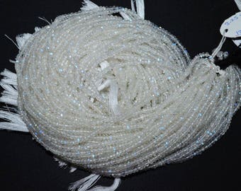 White Rainbow Moonstone Faceted Rondelle Beads , 13" Strand - White Rainbow Moonstone Rondelle , 3.5-4 mm