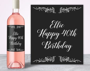 40th Birthday Wine Label, 40th Birthday Gifts for Women, for Men, 40th Birthday Decorations, 40th Birthday Party Decorations Forty and Fab