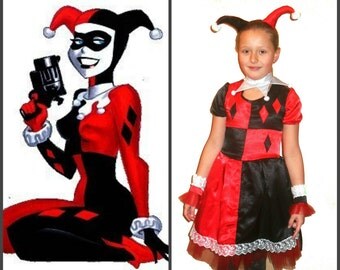 Halloween Harley Quinn Costume Red Black Dress Girl Outfit Kids Party Set Daddys Lil Monster Suicide Squad Puddin Harley Jokers Girlfriend