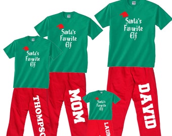 Personalized Santa's Favorite Elf Family Matching Christmas Pajama Sets, Holiday PJs, Jammies for Adults - Matching Playwear for Kids, Baby