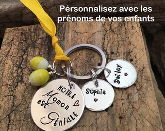 Hand Stamped Maman Meilleure, French Personalised Metal Keyring