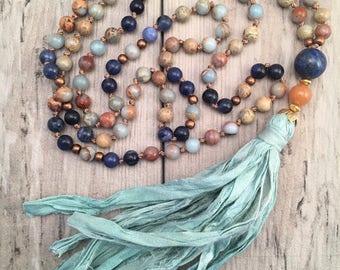 Custom Mala/Custom Mala Necklace/Create Your Own Mala/Mala Bead Necklace/Sari Silk Tassel/Silk Tassel/108 Mala Beads/108 Mala Necklace