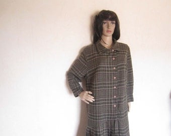 Vintage 60s wool dress dress wool Plaid M/L