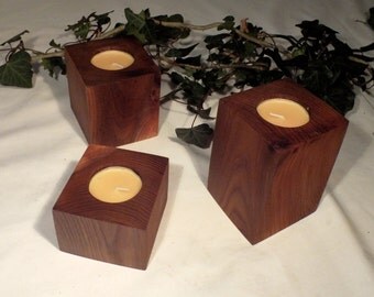 Set of 3 elm tealight holders