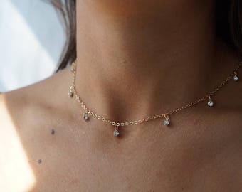 Delicate Gold Choker Necklace, Dainty Choker Necklace, Dew Drop Choker Necklace, Gold Choker, Gold Choker, Kendall Jenner, Gold Necklace