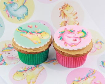 Unicorn Rainbow edible fondant Cake Toppers, 12 cake decorations or party favour treats