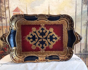 Italian Florentine Black and Red Tray