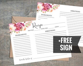Recipe Cards , Floral Bridal Shower Gift, Gift For Bride, Wedding Gift, Instant Download, Bridal Shower, 4x6 Recipe Card SKU# IDWS503_01S
