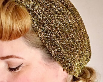 Vintage style turban, boho turban, The "Lana"40s style, lurex turban, gold turban, glitter turbans, pin up style, gift for her, ANTIQUE GOLD