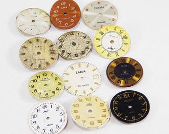 Woman watch clockwork faces collage old supplies vintage watch dial mixed media metal watch steampunk style face engraved decor scrapbooking