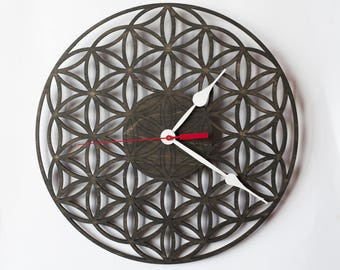 Wall Clock FLOWER OF LIFE, Wooden Clock, Wood clock, Wooden Wall Clock, Modern Clock, Unique clock, Sacred Geometry, Valentines day gift