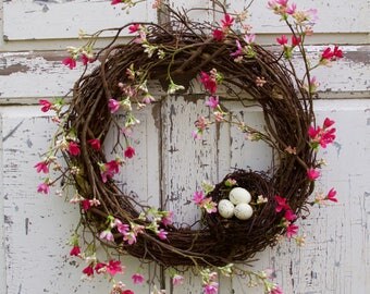 Cherry Blossom Wreath, Spring Wreath, Nest Wreath, Natural Wreath, Door Wreath, Romantic Wreath, Cottage Chic