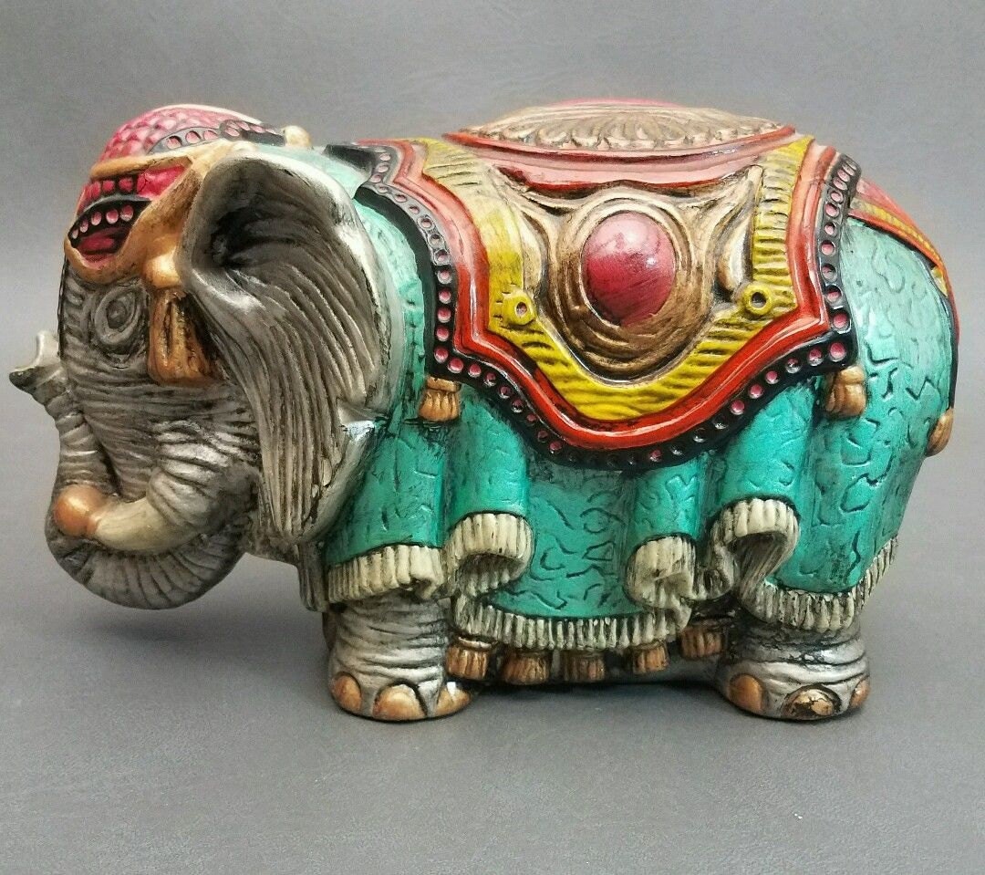 Vintage Arnel's Pottery Ceramic Elephant Hand Painted