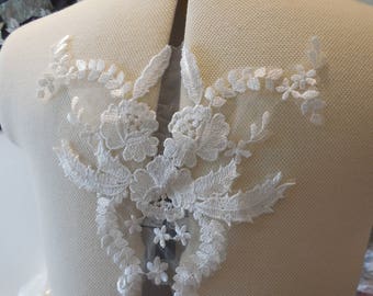 ivory floral cotton lace applique bridal wedding bolero lace motif sold By piece