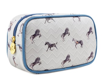 TaylorHe Make-up Bag Cosmetic Case Toiletry Bag Pencil Case Zipped Top Marble Horses.