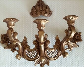 Vintage Gold Plastic Dart Industries Wall Sconce, Vintage Wall Sconce, Vintage Wall Decor, Vintage Regency Hollywood Wall Sconce