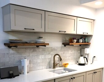 12" Depth Industrial Floating Shelves, Rustic Wood and Pipe Shelf, Wall Shelf, Open Shelving, Farmhouse Shelve, Kitchen Storage