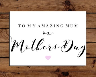 To My Amazing Mum on Mother's Day Card with Envelope A5 Calligraphy Font
