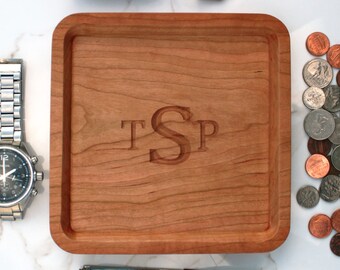 Personalized Catchall Tray - Cherry Wood Valet Tray, Monogram Catchall Tray, Women / Men Valet Tray