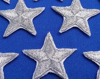 Pack of 3 Silver star patches > iron-on or sew-on > very pretty!