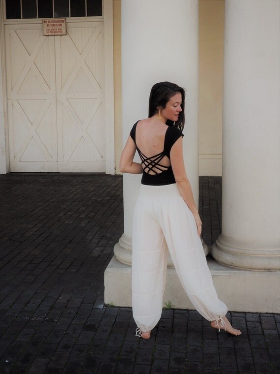 Cotton Yoga Pants in CREAM. Flexible by ShareTheBeautiful on Etsy