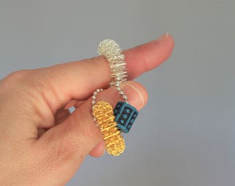 Two Anxiety Rings On A Beaded Keychain - Fidget Ring - Anxiety Ring - Anxiety Jewelry - Fidget Jewelry
