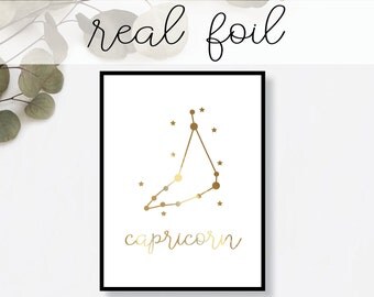 Capricorn Constellation Print // Real Gold Foil // Minimal // Gold Foil Art // Home Decor // Modern Print // Typography // Fashion Print