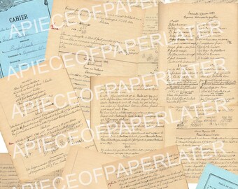 15 pages Vintage school exercise book digital download (year 1897) / cahier scolaire de 1897