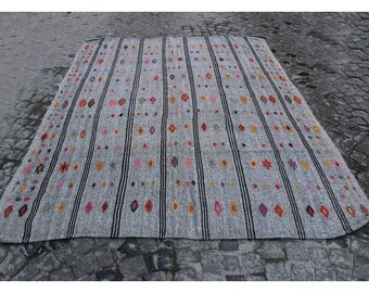 Kilim rug,257x200cm,8u00274x6u00276 ft,Turkish kilim,Turkish Kilim rug,Turkish rug, Kilim,Rugs,Goat hair rug,Gray rug,Vintage Kilim,Modern rugs,954.
