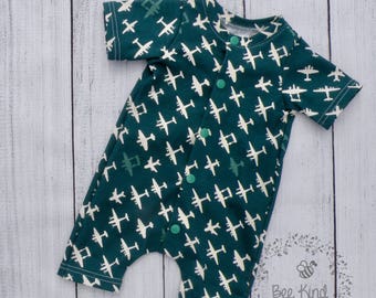Organic Baby Romper, baby outfit, onesie, boy clothes, boy romper, boy outift, airplane boy outfit