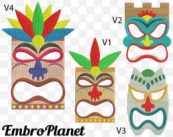 Hawaii Masks - Designs for Embroidery Machine Instant Download Digital Graphic File Stitch 4x4 5x7 inch hoop mask tili tribal retro 534e