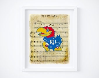 KU ~ Kansas University ~ I'm A Jayhawk Music Sheet Art Print: 8" x 10"