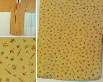 SALE>> Hand-Sewn SILK Naga jyuban 124 cm,Yuki 65.5cm mustard yellow KOKESHI
