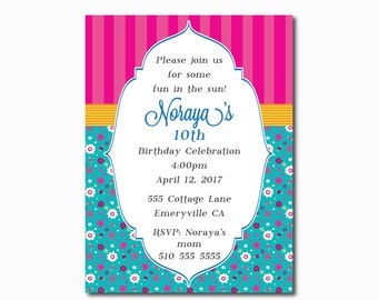 Kids Tea Party Invitations,Girl Birthday Invitation,Vintage Girl Birthday Invitations,Shabby Chic Birthday Invitations,Country Chic Invite
