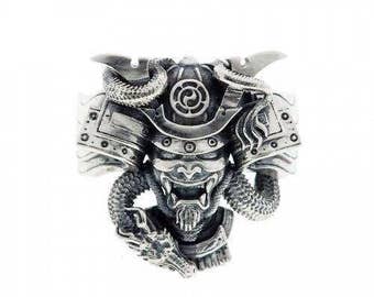Samurai 925 Sterling Silver Men Ring, Personalised Engraving Ring, Japanese Style Warrior Biker Ring, Jewellery Gift For Him,