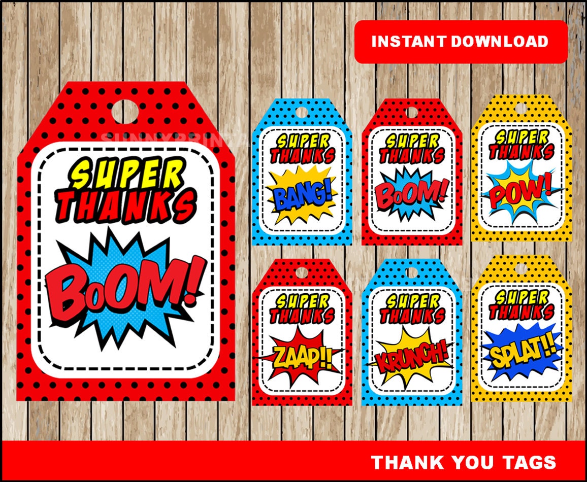 superhero tags printable super hero thank you tags superhero