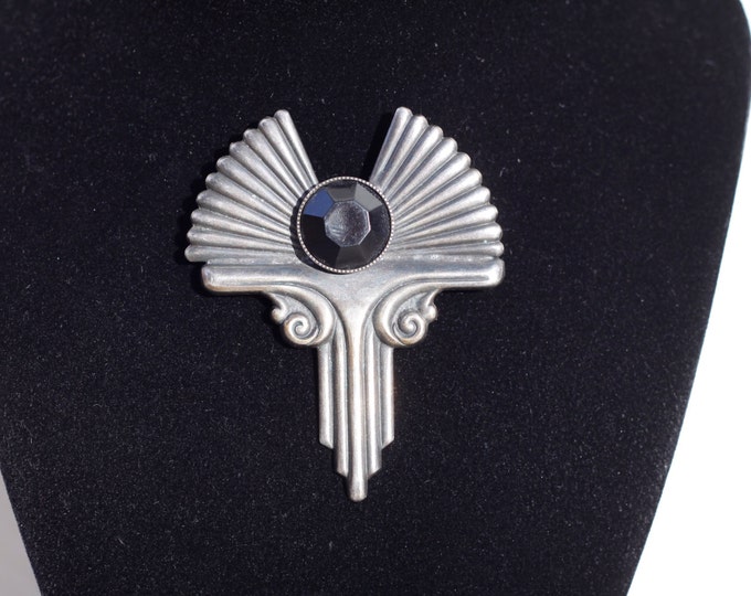 Art Deco brooch, silver toned Mad Men costume jewellery, ladies accessory, Egyptian revival brooch, Art deco revival, Christmas gift idea