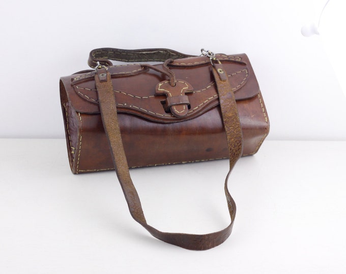 handmade leather bag, brown leather shoulderbag, ladies handbag, rustic boho fashion handbag