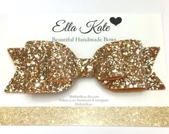 Gold hair bow, oversized bow, glitter hair bow, hair clip, gold hair accessory, big bows, gold glitter bow, glitter fabric, bow headbands